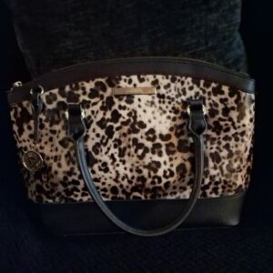 Anne Klein Leopard Print Satchel with Black Trim